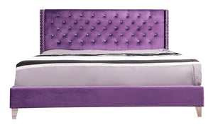 English Elm Elegant King Bed with Deeply Padded Purple Upholstered Headboard for Bold Bedrooms B078118300