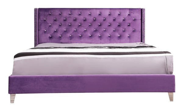 English Elm Elegant King Bed with Deeply Padded Purple Upholstered Headboard for Bold Bedrooms B078118300