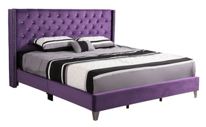 English Elm Elegant King Bed with Deeply Padded Purple Upholstered Headboard for Bold Bedrooms B078118300