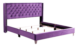 English Elm Elegant King Bed with Deeply Padded Purple Upholstered Headboard for Bold Bedrooms B078118300