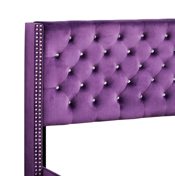 English Elm Elegant King Bed with Deeply Padded Purple Upholstered Headboard for Bold Bedrooms B078118300