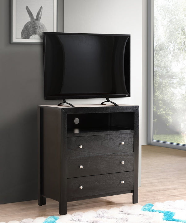 English Elm Burlington Matte Black Media Chest with Dovetail Drawers and Wood Veneer Finish B078118341
