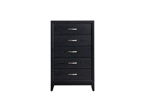 English Elm Glasgow Five Drawer Chest in Black Lacquer with Wood Grain Texture and Brushed Steel Pulls B078P349543