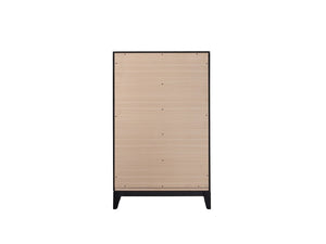English Elm Glasgow Five Drawer Chest in Black Lacquer with Wood Grain Texture and Brushed Steel Pulls B078P349543