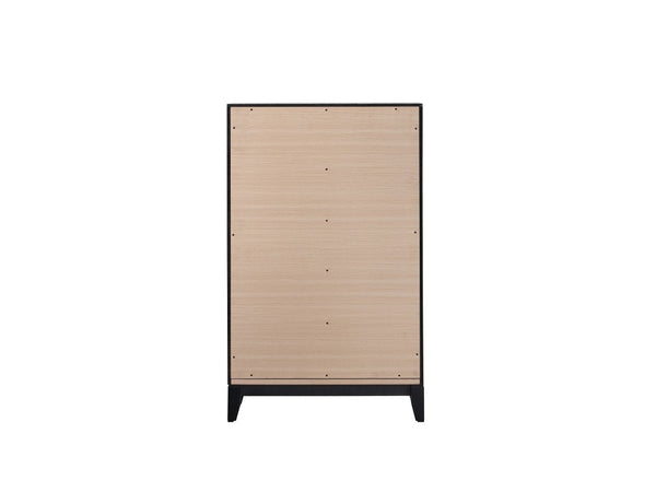 English Elm Glasgow Five Drawer Chest in Black Lacquer with Wood Grain Texture and Brushed Steel Pulls B078P349543