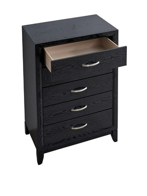 English Elm Glasgow Five Drawer Chest in Black Lacquer with Wood Grain Texture and Brushed Steel Pulls B078P349543