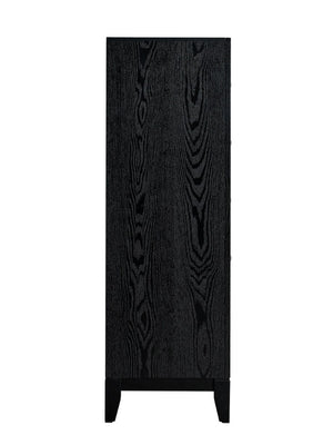 English Elm Glasgow Five Drawer Chest in Black Lacquer with Wood Grain Texture and Brushed Steel Pulls B078P349543