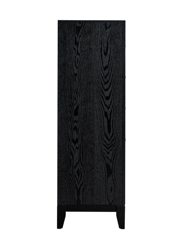 English Elm Glasgow Five Drawer Chest in Black Lacquer with Wood Grain Texture and Brushed Steel Pulls B078P349543