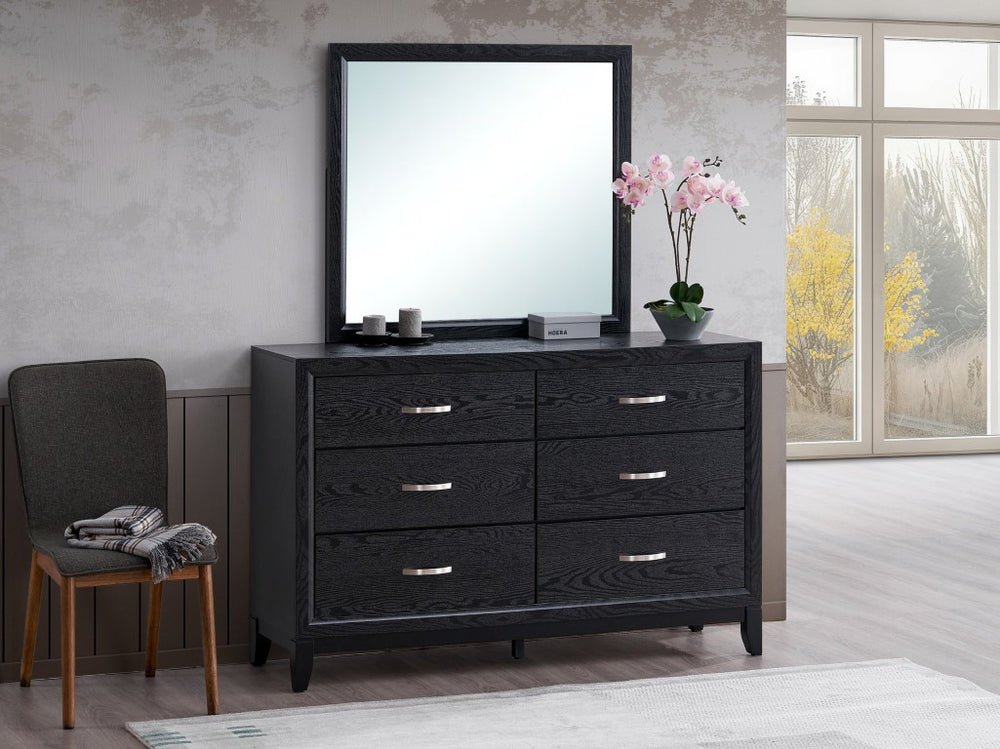 English Elm Glasgow Six Drawer Dresser Matte Black Finish with Brushed Steel Hardware Bedroom Storage B078P349544