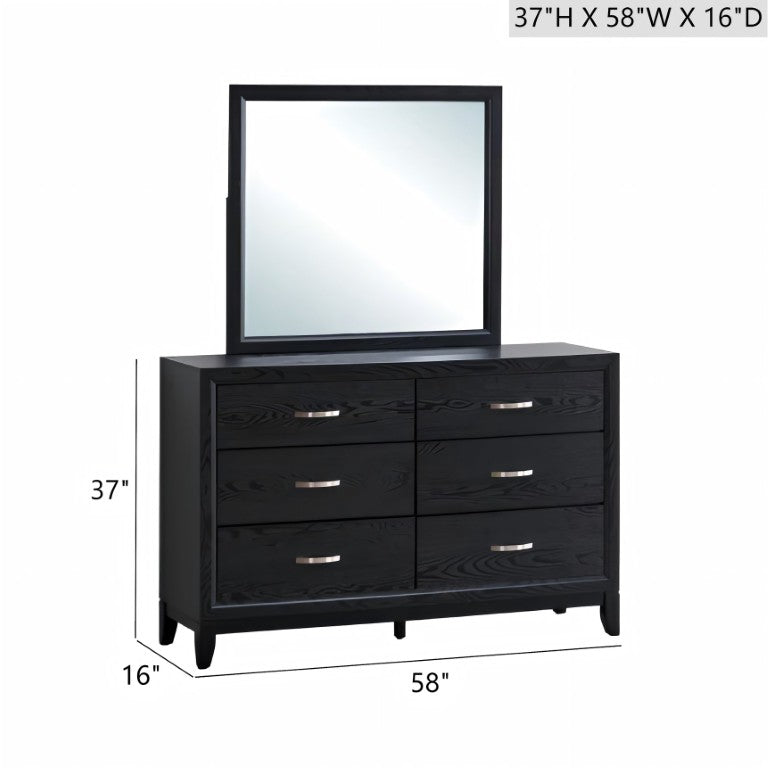 English Elm Glasgow Six Drawer Dresser Matte Black Finish with Brushed Steel Hardware Bedroom Storage B078P349544