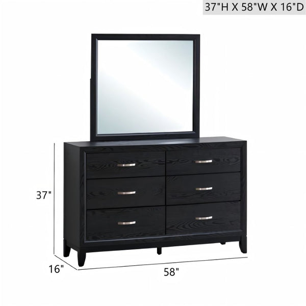 English Elm Glasgow Six Drawer Dresser Matte Black Finish with Brushed Steel Hardware Bedroom Storage B078P349544