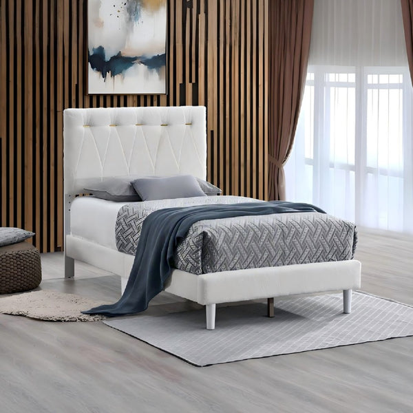 English Elm Sinclair Tufted Teddy Bear Fabric Platform Bed Gold Accented Headboard Twin Size B078P400737