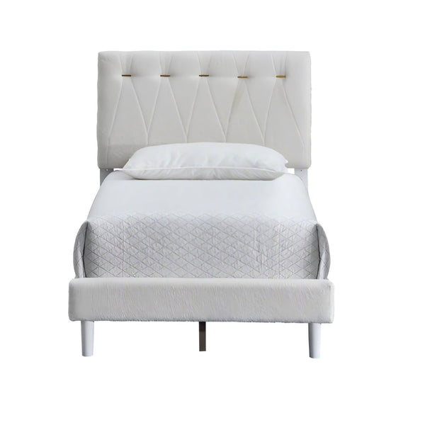 English Elm Sinclair Tufted Teddy Bear Fabric Platform Bed Gold Accented Headboard Twin Size B078P400737
