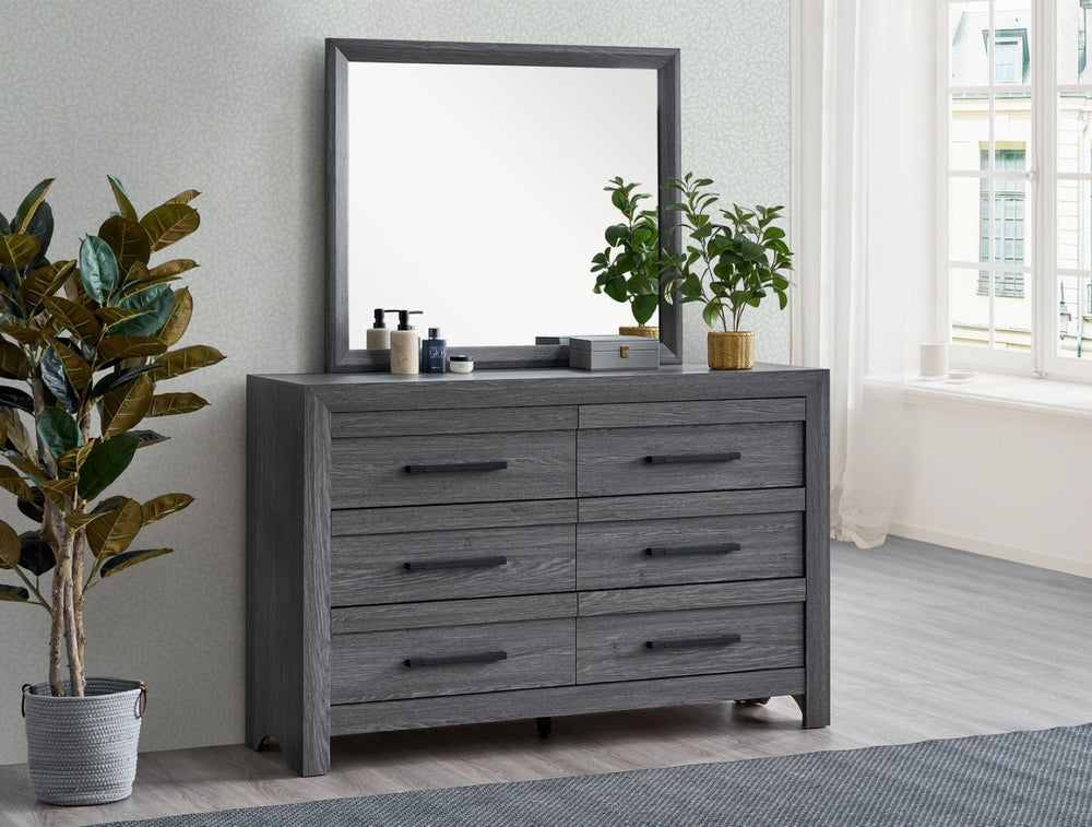 English Elm Rustica Gray Laminate Dresser with Dovetail Drawers and Dimensional Facade for Bedroom B078P473032