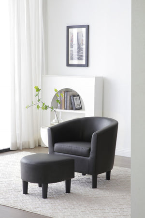 English Elm Salem Faux Leather Accent Chair with Ottoman Baseball Stitch Tailored Compact Seating Black B078P498670