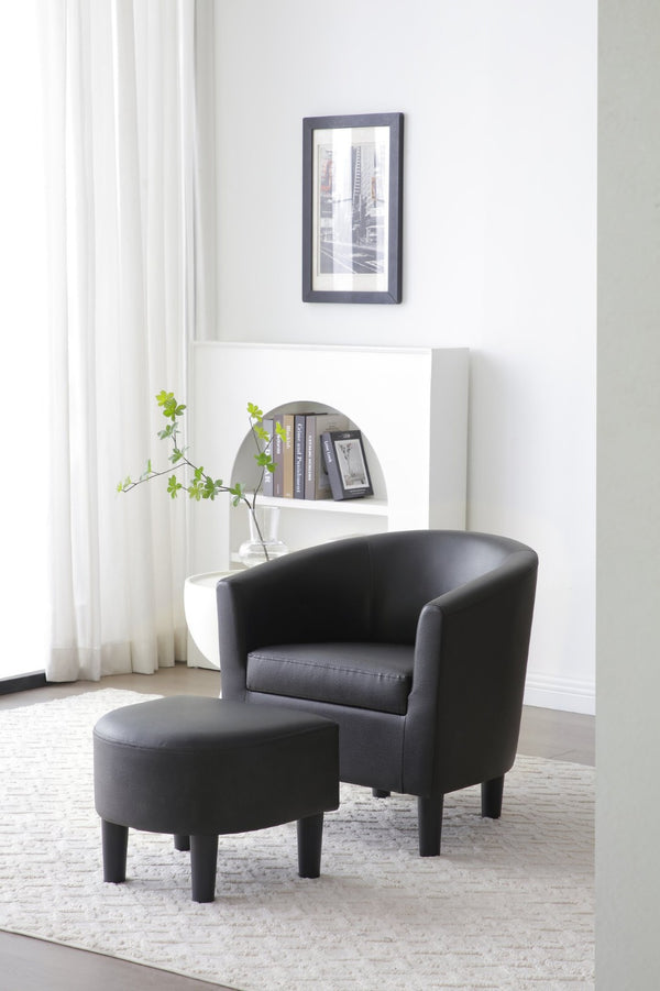 English Elm Salem Faux Leather Accent Chair with Ottoman Baseball Stitch Tailored Compact Seating Black B078P498670