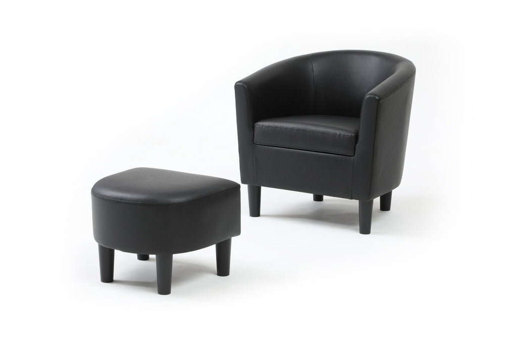 English Elm Salem Faux Leather Accent Chair with Ottoman Baseball Stitch Tailored Compact Seating Black B078P498670