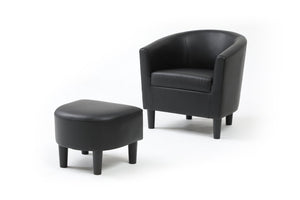 English Elm Salem Faux Leather Accent Chair with Ottoman Baseball Stitch Tailored Compact Seating Black B078P498670