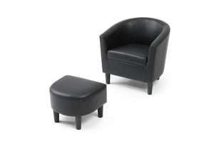 English Elm Salem Faux Leather Accent Chair with Ottoman Baseball Stitch Tailored Compact Seating Black B078P498670