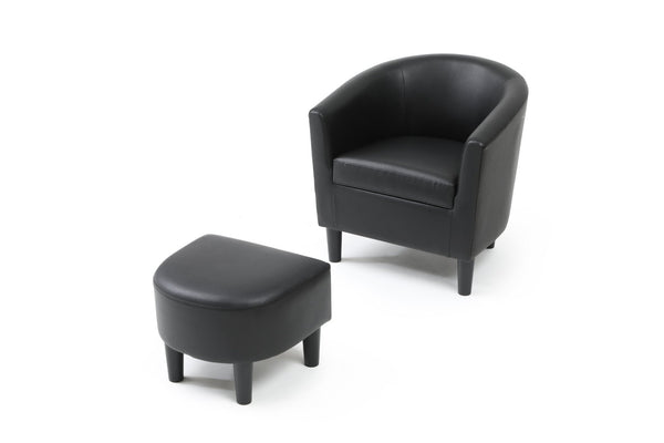 English Elm Salem Faux Leather Accent Chair with Ottoman Baseball Stitch Tailored Compact Seating Black B078P498670