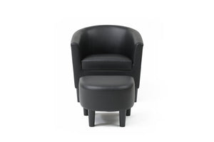 English Elm Salem Faux Leather Accent Chair with Ottoman Baseball Stitch Tailored Compact Seating Black B078P498670