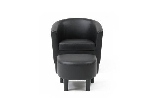 English Elm Salem Faux Leather Accent Chair with Ottoman Baseball Stitch Tailored Compact Seating Black B078P498670