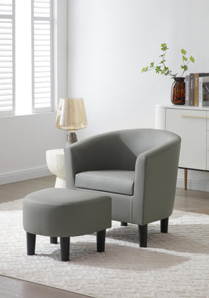 English Elm Salem Faux Leather Accent Chair with Ottoman Baseball Stitch Tailored Compact Seating Gray B078P498671