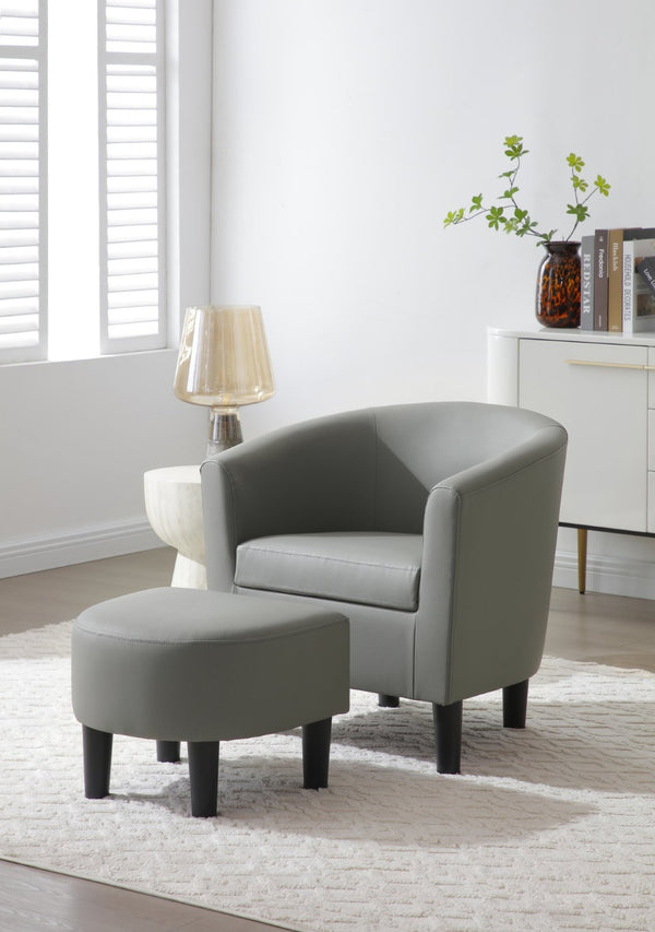 English Elm Salem Faux Leather Accent Chair with Ottoman Baseball Stitch Tailored Compact Seating Gray B078P498671