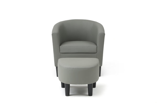 English Elm Salem Faux Leather Accent Chair with Ottoman Baseball Stitch Tailored Compact Seating Gray B078P498671