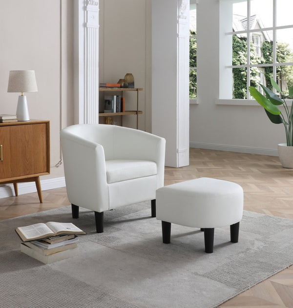 English Elm Salem Faux Leather Accent Chair with Ottoman Baseball Stitch Tailored Compact Seating White B078P498672
