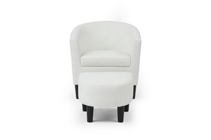 English Elm Salem Faux Leather Accent Chair with Ottoman Baseball Stitch Tailored Compact Seating White B078P498672
