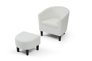 English Elm Salem Faux Leather Accent Chair with Ottoman Baseball Stitch Tailored Compact Seating White B078P498672