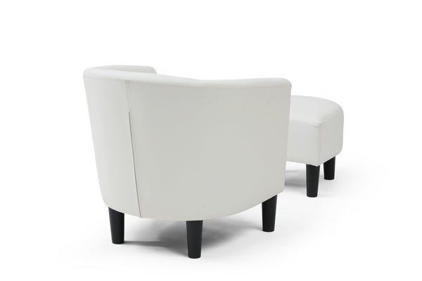 English Elm Salem Faux Leather Accent Chair with Ottoman Baseball Stitch Tailored Compact Seating White B078P498672