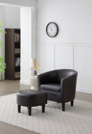 English Elm Salem Faux Leather Accent Chair with Ottoman Baseball Stitch Tailored Compact Seating Dark Brown B078P498673