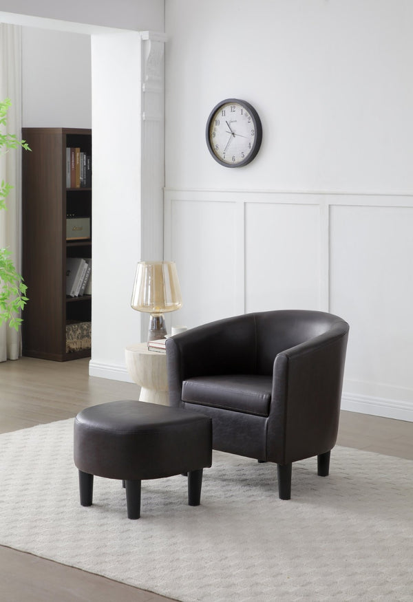 English Elm Salem Faux Leather Accent Chair with Ottoman Baseball Stitch Tailored Compact Seating Dark Brown B078P498673