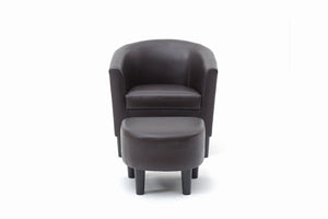 English Elm Salem Faux Leather Accent Chair with Ottoman Baseball Stitch Tailored Compact Seating Dark Brown B078P498673