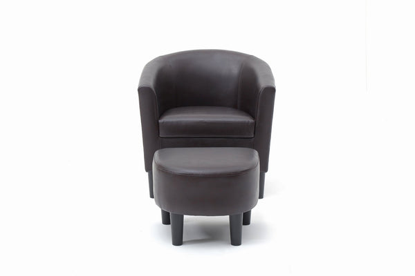 English Elm Salem Faux Leather Accent Chair with Ottoman Baseball Stitch Tailored Compact Seating Dark Brown B078P498673