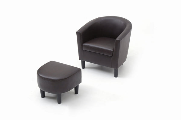 English Elm Salem Faux Leather Accent Chair with Ottoman Baseball Stitch Tailored Compact Seating Dark Brown B078P498673