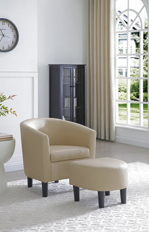 English Elm Salem Faux Leather Accent Chair with Ottoman Baseball Stitch Tailored Compact Seating Beige B078P498674