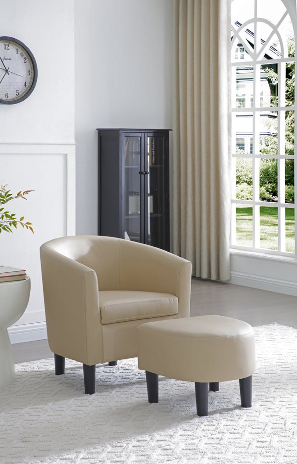 English Elm Salem Faux Leather Accent Chair with Ottoman Baseball Stitch Tailored Compact Seating Beige B078P498674