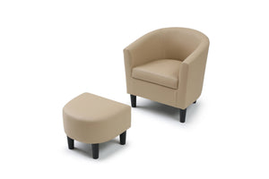 English Elm Salem Faux Leather Accent Chair with Ottoman Baseball Stitch Tailored Compact Seating Beige B078P498674