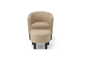 English Elm Salem Faux Leather Accent Chair with Ottoman Baseball Stitch Tailored Compact Seating Beige B078P498674