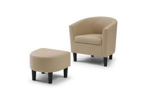 English Elm Salem Faux Leather Accent Chair with Ottoman Baseball Stitch Tailored Compact Seating Beige B078P498674