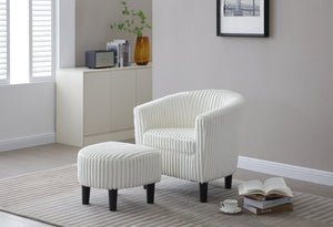 English Elm Salem Faux Leather Accent Chair and Ottoman Set with Baseball Stitch Tailored Seating White B078P498675
