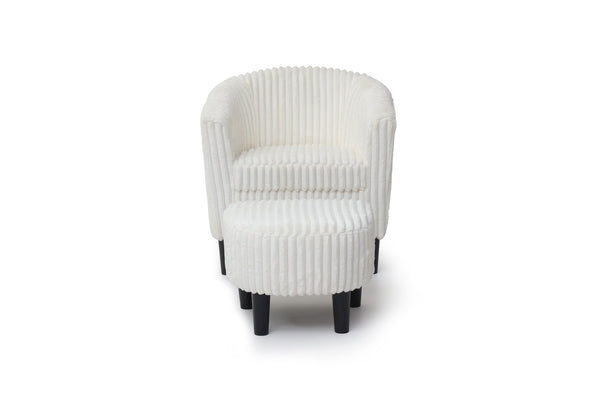 English Elm Salem Faux Leather Accent Chair and Ottoman Set with Baseball Stitch Tailored Seating White B078P498675
