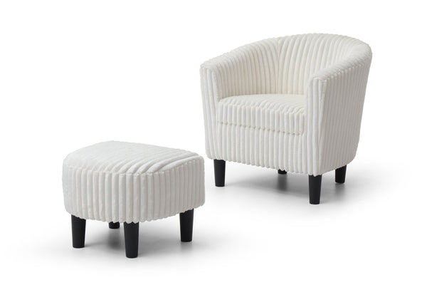 English Elm Salem Faux Leather Accent Chair and Ottoman Set with Baseball Stitch Tailored Seating White B078P498675