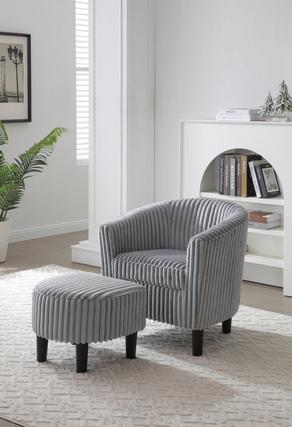 English Elm Salem Faux Leather Accent Chair and Ottoman Set with Baseball Stitch Tailored Seating Gray B078P498676