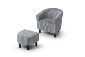 English Elm Salem Faux Leather Accent Chair and Ottoman Set with Baseball Stitch Tailored Seating Gray B078P498676