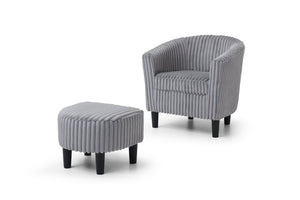 English Elm Salem Faux Leather Accent Chair and Ottoman Set with Baseball Stitch Tailored Seating Gray B078P498676