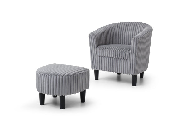 English Elm Salem Faux Leather Accent Chair and Ottoman Set with Baseball Stitch Tailored Seating Gray B078P498676